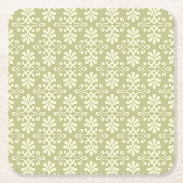 Floral damask wallpaper square paper coaster (Front)