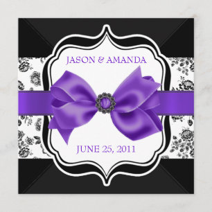 Floral Damask Wedding Invite with Bow
