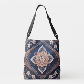 Floral Dark Blue Diamond AI art  Crossbody Bag