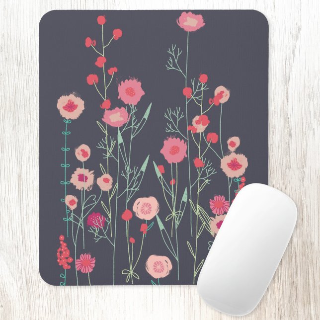 Floral Dark Boho Mouse Pad (Plymouth Flowers pink and charcoal gray mouse mat)