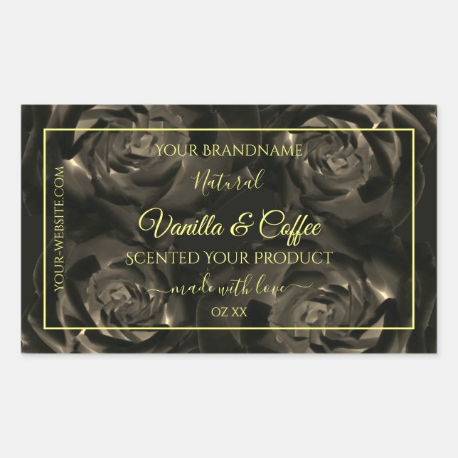 Floral Dark Brown Roses Product Packaging Labels (Front)