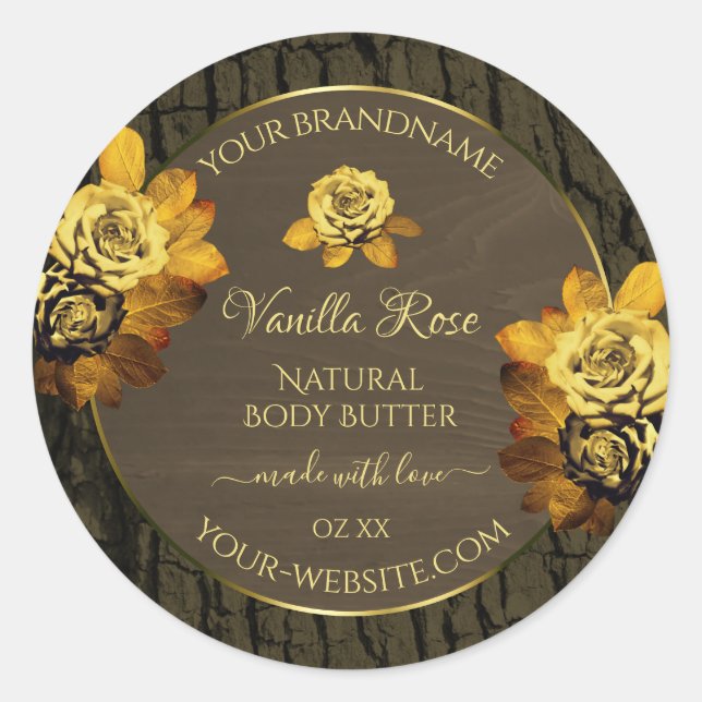 Floral Dark Brown Tree Bark Grain Product Labels (Front)