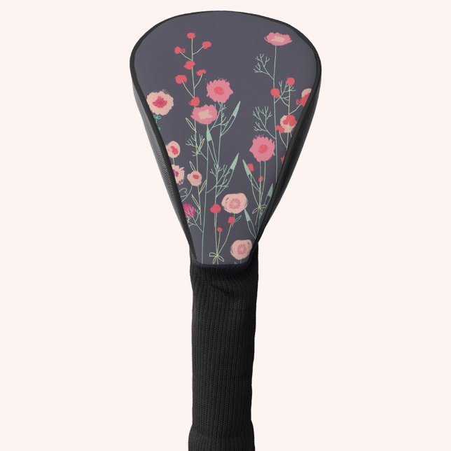 Floral Dark Golf Head Cover (Boho floral pink and charcoal gray golf head cover)