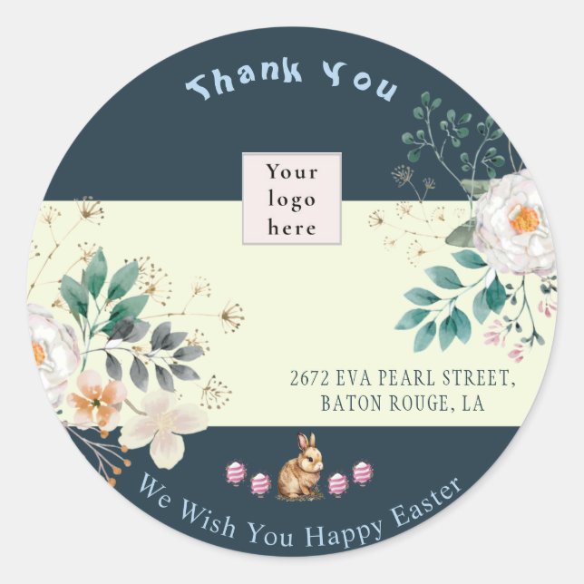 Floral Dark Green With Logo Multi purpose Thank    Classic Round Sticker (Front)