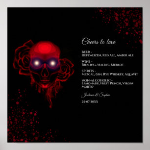 Floral dark moody gothic skull drinks menu sign