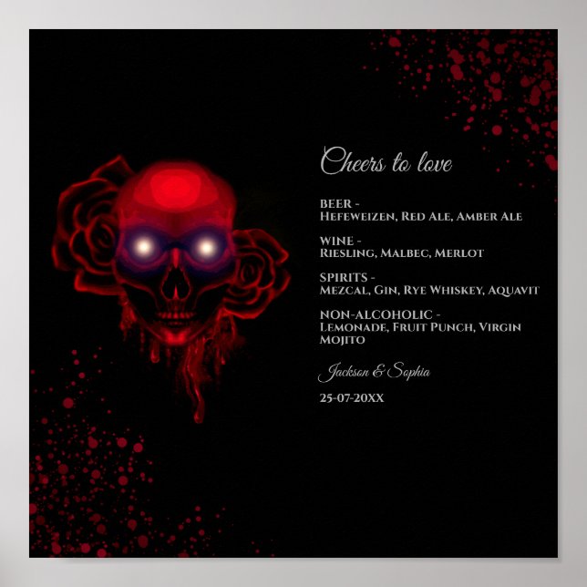 Floral dark moody gothic skull drinks menu sign (Front)