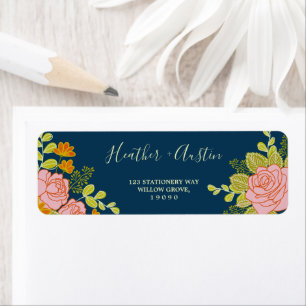 Floral Dark Navy Blue Wedding Botanic