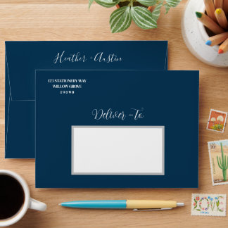 Floral Dark Navy Blue Wedding Botanic Envelope