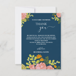 Floral Dark Navy Blue Wedding Botanic Thank you Card