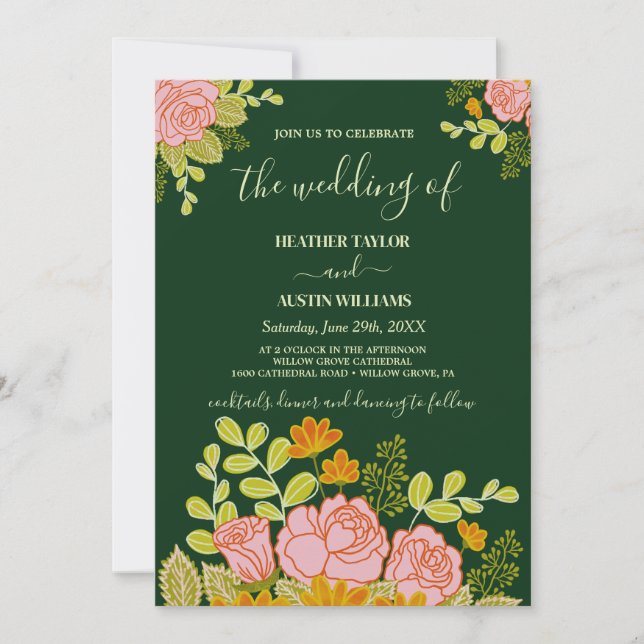 Floral Dark Navy Blue Wedding invitation Botanical (Front)