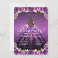 Floral Dark Purple Gold Glam Princess Quinceanera