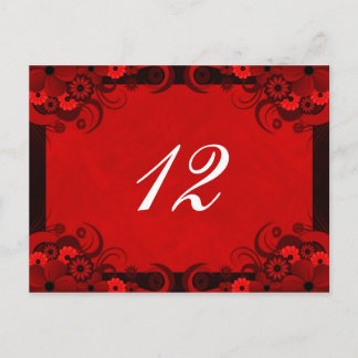 Floral Dark Red Goth Reception Table Number Cards