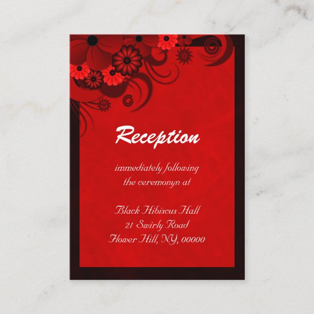 Floral Dark Red Goth Wedding Reception Enclosures Enclosure Card (Front)