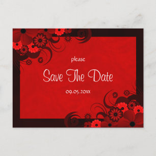 Floral Dark Red Gothic Save The Date Postcards