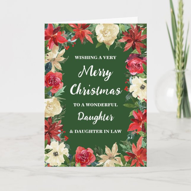Floral Daughter & Daughter in Law Merry Christmas Card (Front)