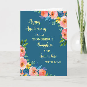 Floral Daughter & Son in Law Wedding Anniversary Card