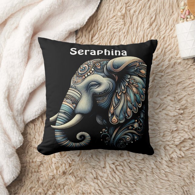 Floral dawn elephant art cushion (Blanket)