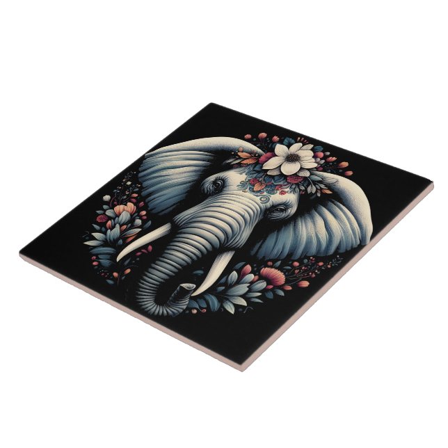 Floral dawn elephant art tile (Side)