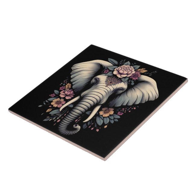 Floral dawn elephant art tile (Side)
