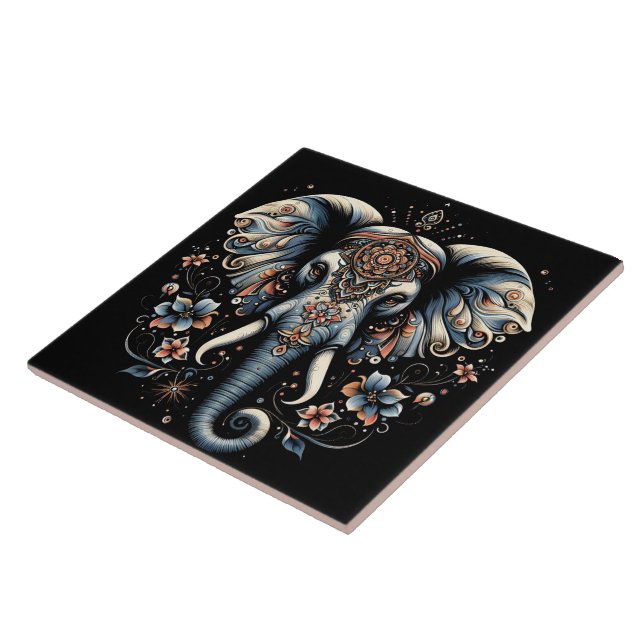 Floral dawn elephant art tile (Side)
