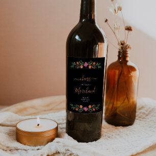 Floral Day of the Dead Bridal Shower Wine Label