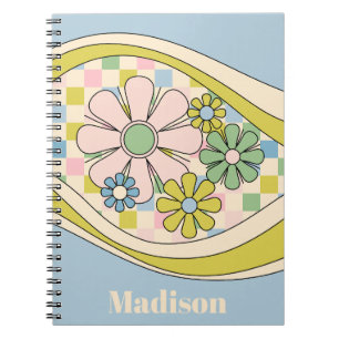 Floral Daydream Retro 60s Pastel Chequered Pattern Notebook
