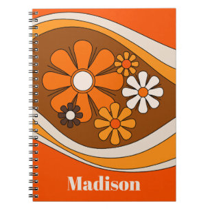 Floral Daydream Retro 70s Flowers with Name Notebook