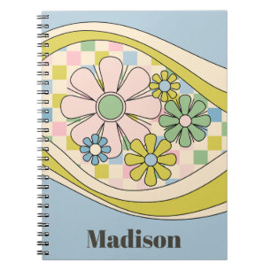 Floral Daydream Retro Flower Checked 60s Pastel Notebook