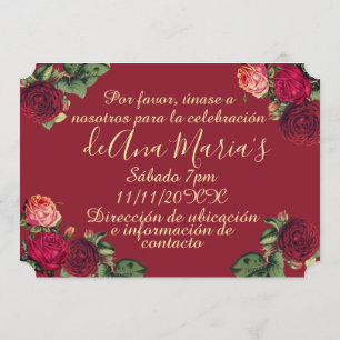 Floral de Borgoña Quinceanera Celebración Invitation