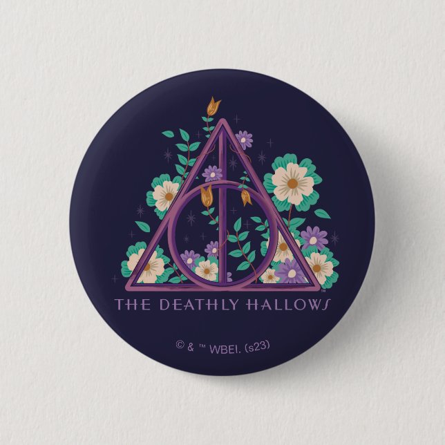 Floral Deathly Hallows Graphic 6 Cm Round Badge (Front)