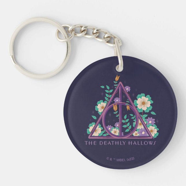 Floral Deathly Hallows Graphic Key Ring (Front)