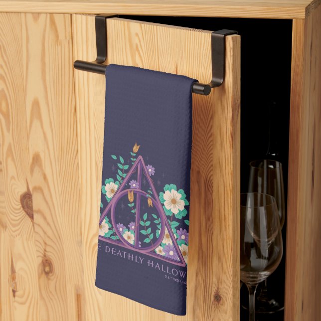 Floral Deathly Hallows Graphic Tea Towel (Thirds Fold)