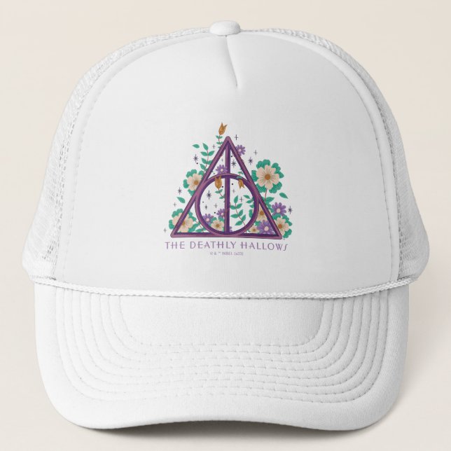 Floral Deathly Hallows Graphic Trucker Hat (Front)