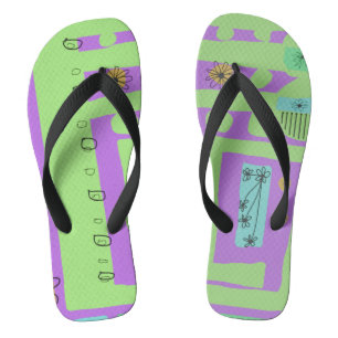 Floral Decal Ethnic Print Green Purple Black Jandals