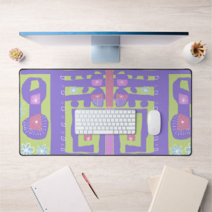 Floral Decal Ethnic Print Purple Green White  Desk Mat