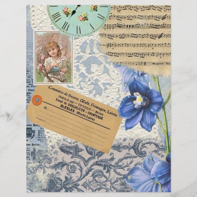 Floral Deco, French Vntage Collage Scrapbook Pape (Front)