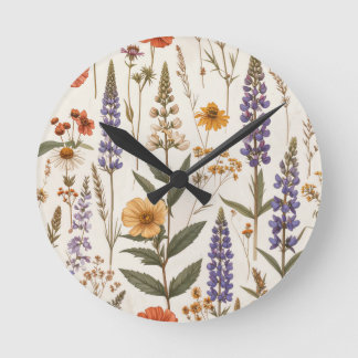 Floral decor with field flowers round clock