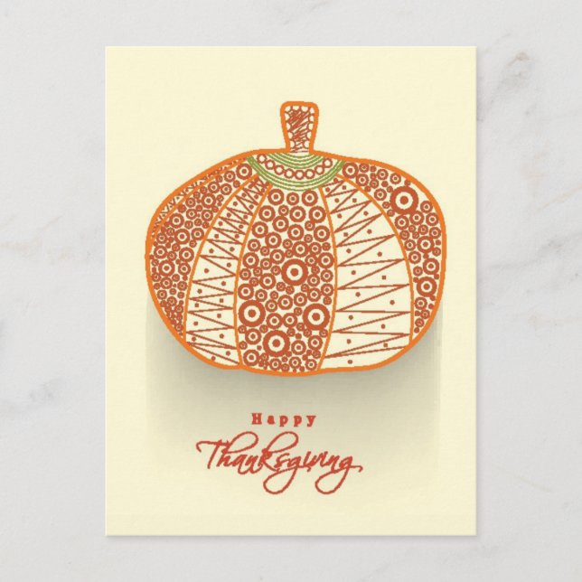 Floral Decorated Shiny Pumpkin On Abstract Postcard (Front)