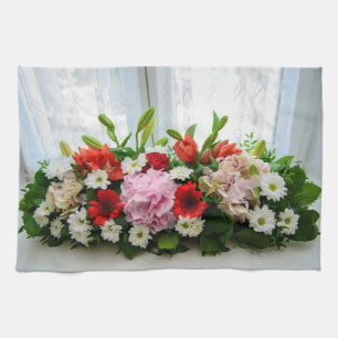 Floral decoration tea towel