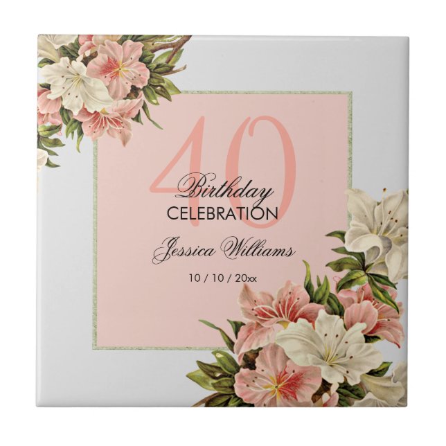 Floral Decorations Feminine Birthday Tile (Front)