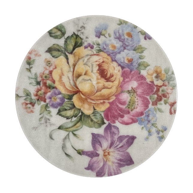  Floral Decorative Glass Cutting Board  (Front)