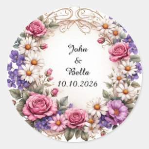 Floral Decorative Wreath Classic Round Sticker