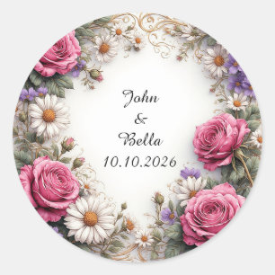 Floral Decorative Wreath Classic Round Sticker