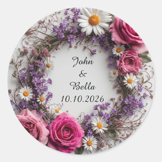 Floral Decorative Wreath Classic Round Sticker (Front)