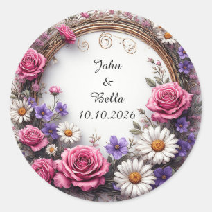 Floral Decorative Wreath Classic Round Sticker