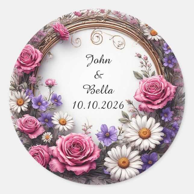 Floral Decorative Wreath Classic Round Sticker (Front)