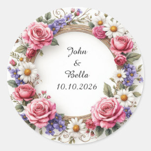 Floral Decorative Wreath Classic Round Sticker