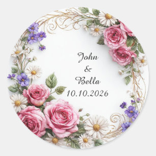 Floral Decorative Wreath Classic Round Sticker
