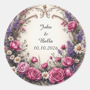 Floral Decorative Wreath Classic Round Sticker