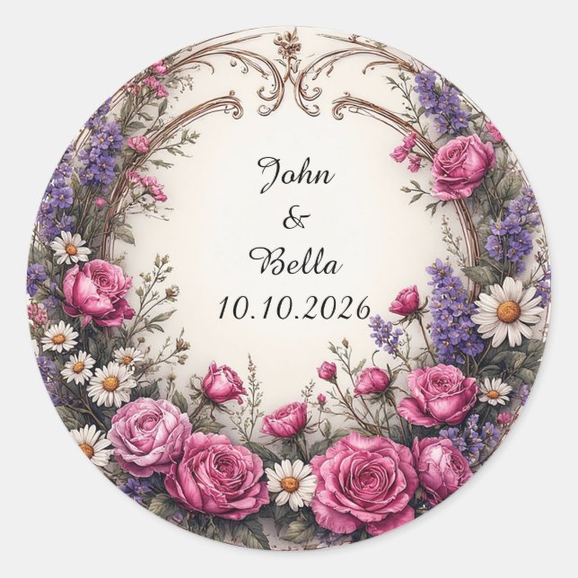 Floral Decorative Wreath Classic Round Sticker (Front)